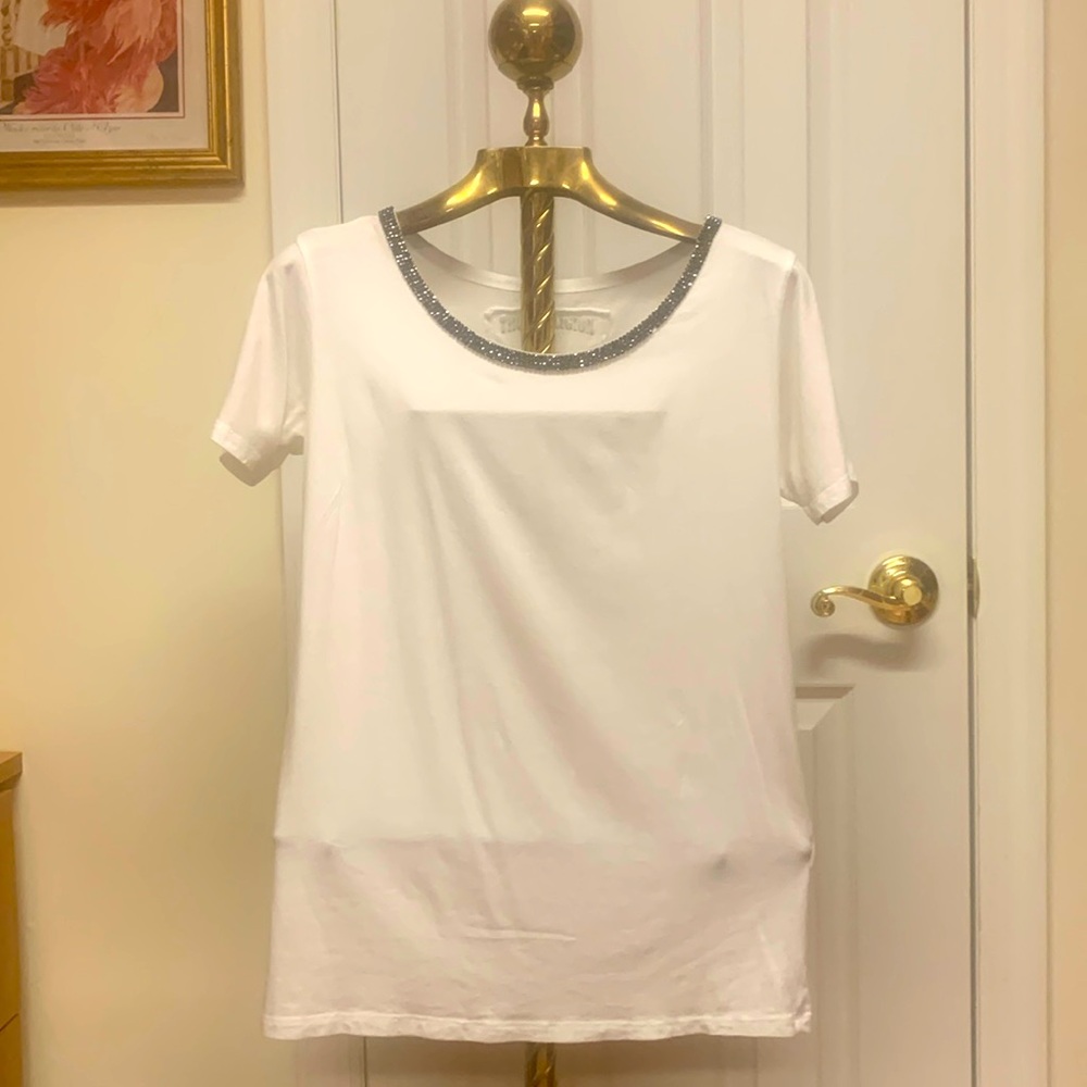 True religion white with silver shiny details around the neck